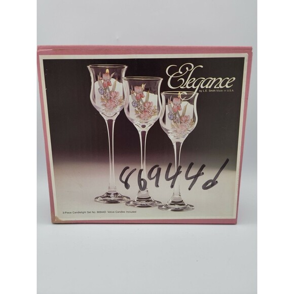 LE Smith Elegance 3 Ppc Candlestick Set #86944D w/box Spring Flowers Votives - Picture 12 of 12